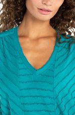 Liverpool Los Angeles Short Sleeve V-Neck Knit Top w/ Miter Detail - Image 2