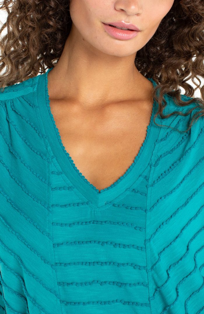 Liverpool Los Angeles Short Sleeve V-Neck Knit Top w/ Miter Detail - Image 2