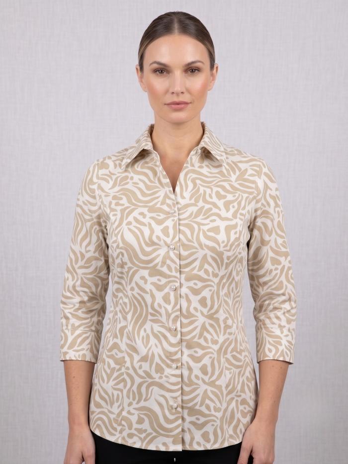 original.png Zac & Rachel Animal Print Pearl Button Shirt (Irish Cream) - Image 1
