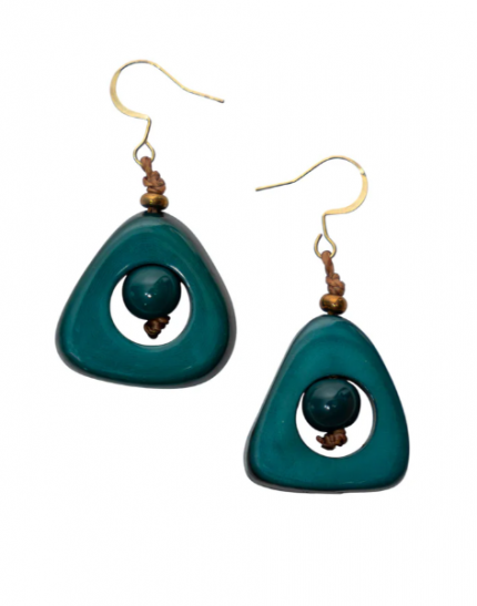 Tagua by Soraya Cedeño "Aztec Bloom" Geometric Drop Earrings – Teal