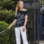 Clara Sunwoo Floral Outline Angular Drape Top - Image 3