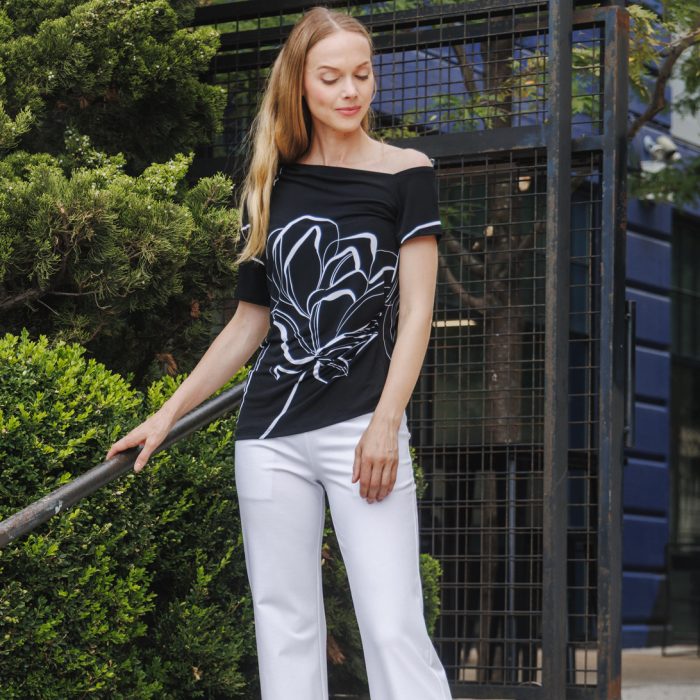 Clara Sunwoo Floral Outline Angular Drape Top - Image 3