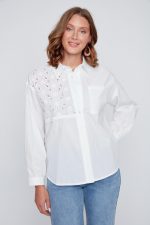 Coco Y Club Women’s Eyelet Embroidered Cotton Button Down – Off-White – Spring 2026