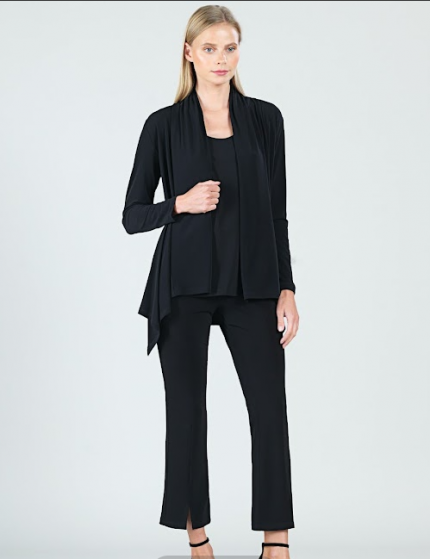Clara Sunwoo Soft Knit Drape Front Tunic Cardigan - Black