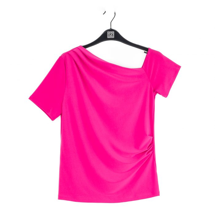 Clara Sunwoo Asymmetrical Ruched Blouse - Hot Pink - Image 4