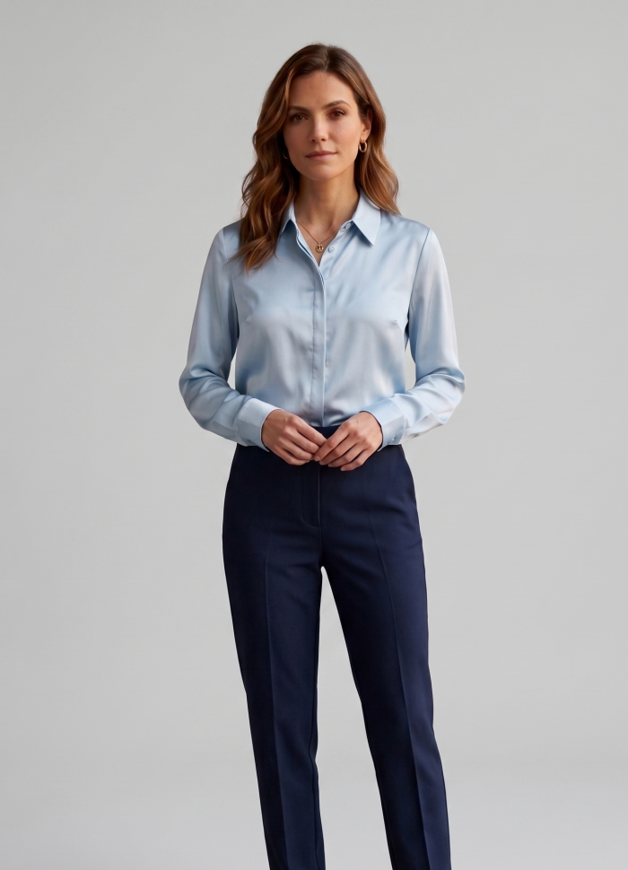 Ravel Slate Blue Silk-Satin Blouse - Image 4