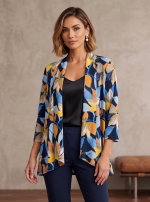 Zac & Rachel - Draped Floral Cardigan in Navy Blazer Multi