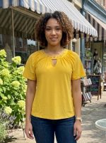 ZAC & RACHEL Spectra Yellow The Sunset Gold Keyhole Blouse