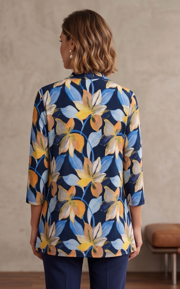 Zac & Rachel - Draped Floral Cardigan in Navy Blazer Multi - Image 3
