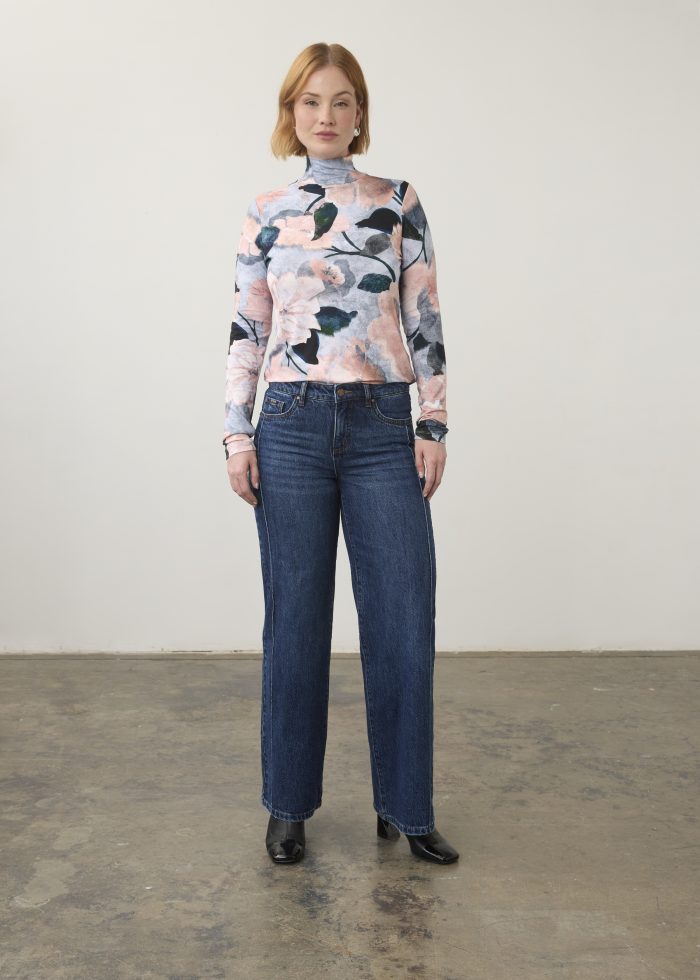 FDJ French Dressing Jeans long sleeve mock neck top in De Winter Pink style 3761756 full body view
