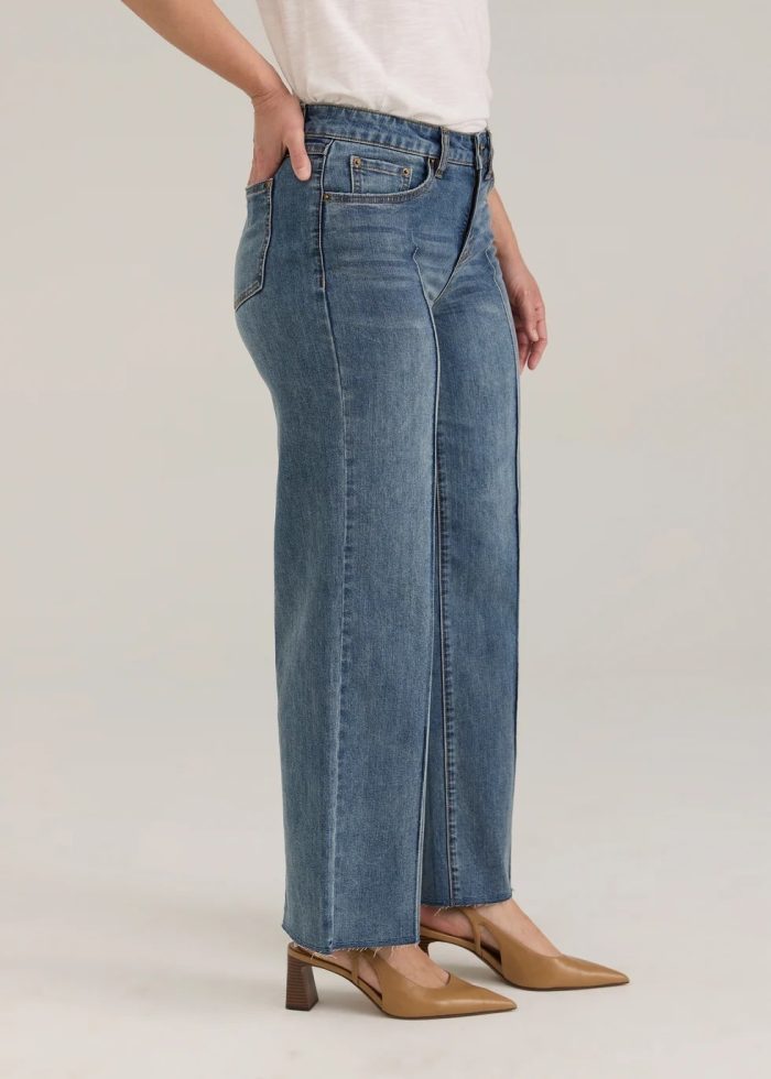 FDJ French Dressing Jeans Mid Rise Pleated Wide Gaucho Denim, Dark Wash - Image 4