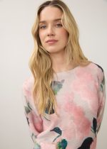 FDJ French Dressing Jeans long sleeve crew neck printed sweater De Winter Pink floral style 1788314 close up