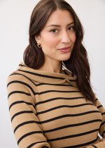 FDJ Long Sleeve Off The Shoulder Sweater, Caramel Stripe - Image 3