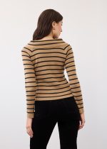 FDJ Long Sleeve Off The Shoulder Sweater, Caramel Stripe - Image 4
