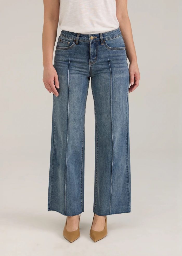 FDJ French Dressing Jeans Mid Rise Pleated Wide Gaucho Denim, Dark Wash - Image 2