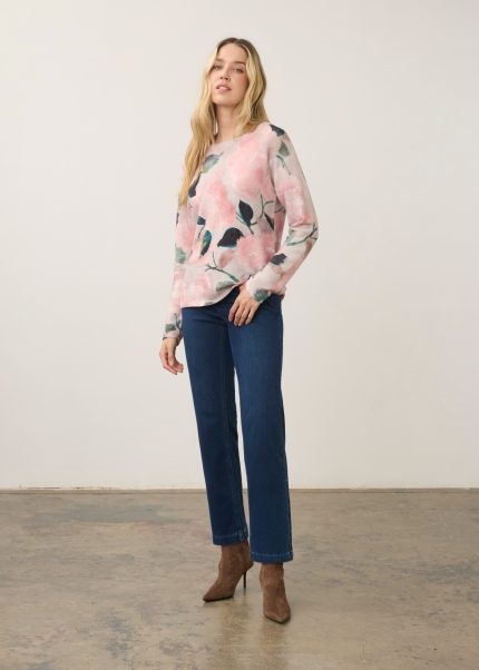 FDJ French Dressing Jeans long sleeve printed sweater in De Winter Pink style 1788314 full length view