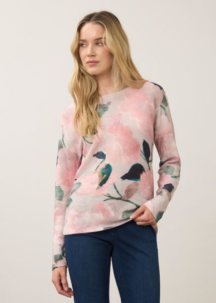 FDJ French Dressing Jeans long sleeve crew neck printed sweater in De Winter Pink style 1788314 front angled view