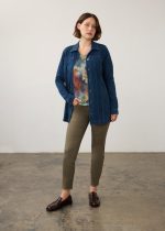 FDJ French Dressing Jeans long denim jacket Dark Wash open front full length view