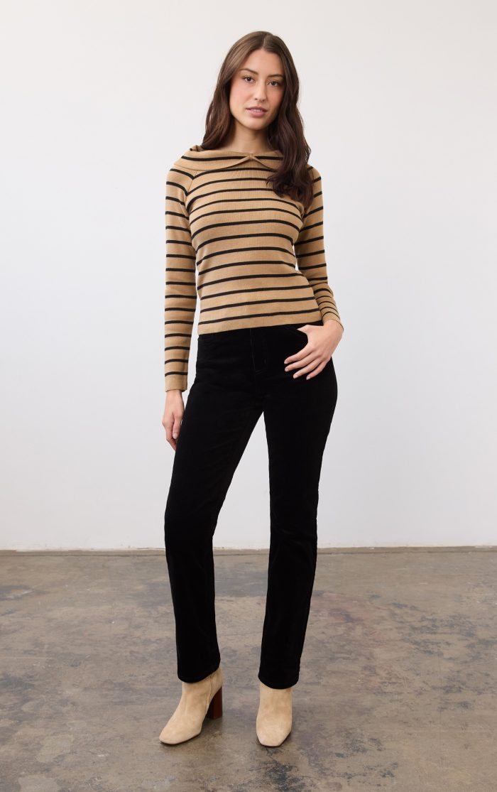FDJ Long Sleeve Off The Shoulder Sweater, Caramel Stripe - Image 2