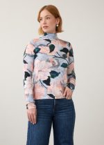 FDJ French Dressing Jeans long sleeve mock neck top in De Winter Pink floral style 3761756 model front view