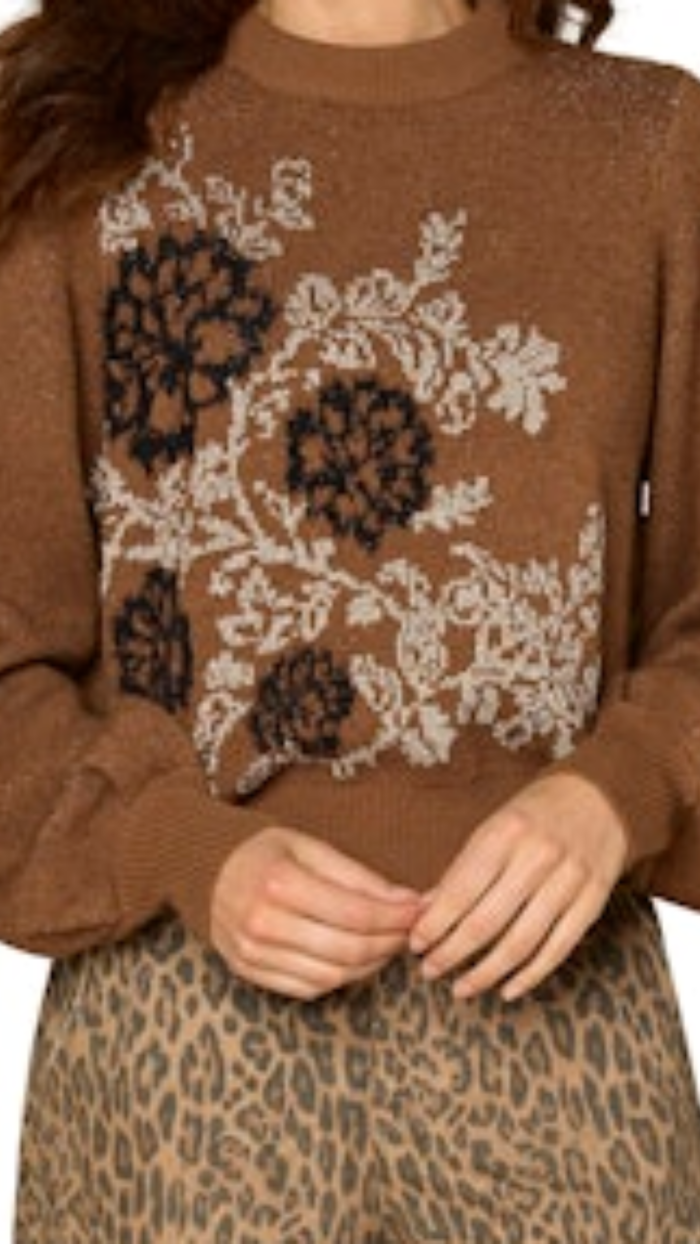 DEMOCRACY Mocha Bouquet Mock Neck Tobacco Black DEMOCRACY Mocha Bouquet Mock Neck Tobacco Black - Image 1