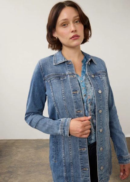 French Dressing Jeans Long Denim Jacket-FDJ – Medium Wash-1825