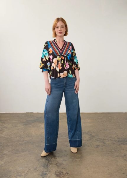 FDJ – Rebecca Floral Embellished 3/4 Sleeve Top