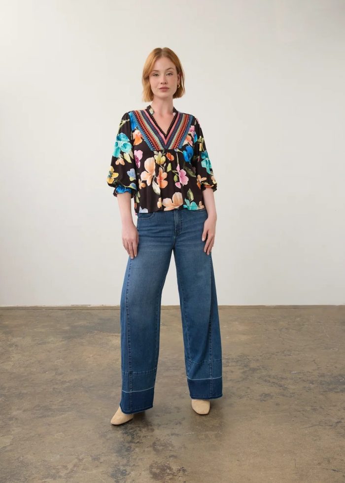 FDJ – Rebecca Floral Embellished 3/4 Sleeve Top FDJ – Rebecca Floral Embellished 3/4 Sleeve Top - Image 1
